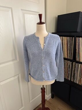 L.L. Bean Light Blue Button-Front Knit Cardigan